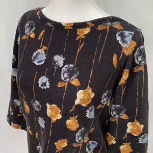 LANDS' END Cotton Watercolor Floral 3/4 Sleeve French Terry Tunic Top